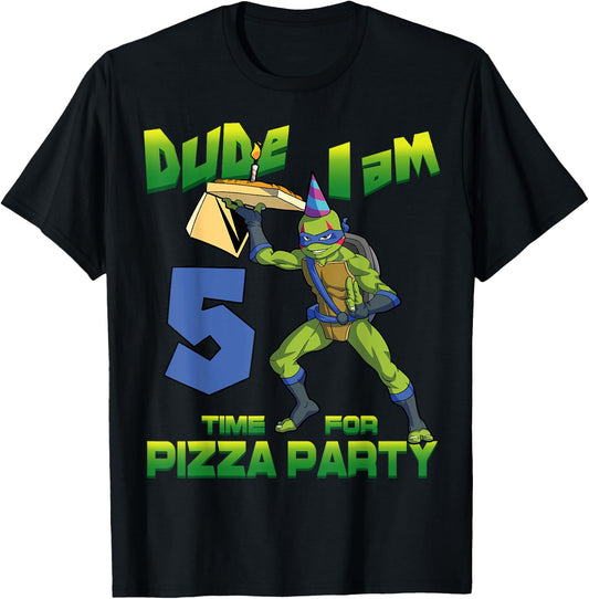 Mademark x Teenage Mutant Ninja Turtles - Dude I am 5 Years Old Leo Pizza Birthday Party T-Shirt - T-Shirt | Black