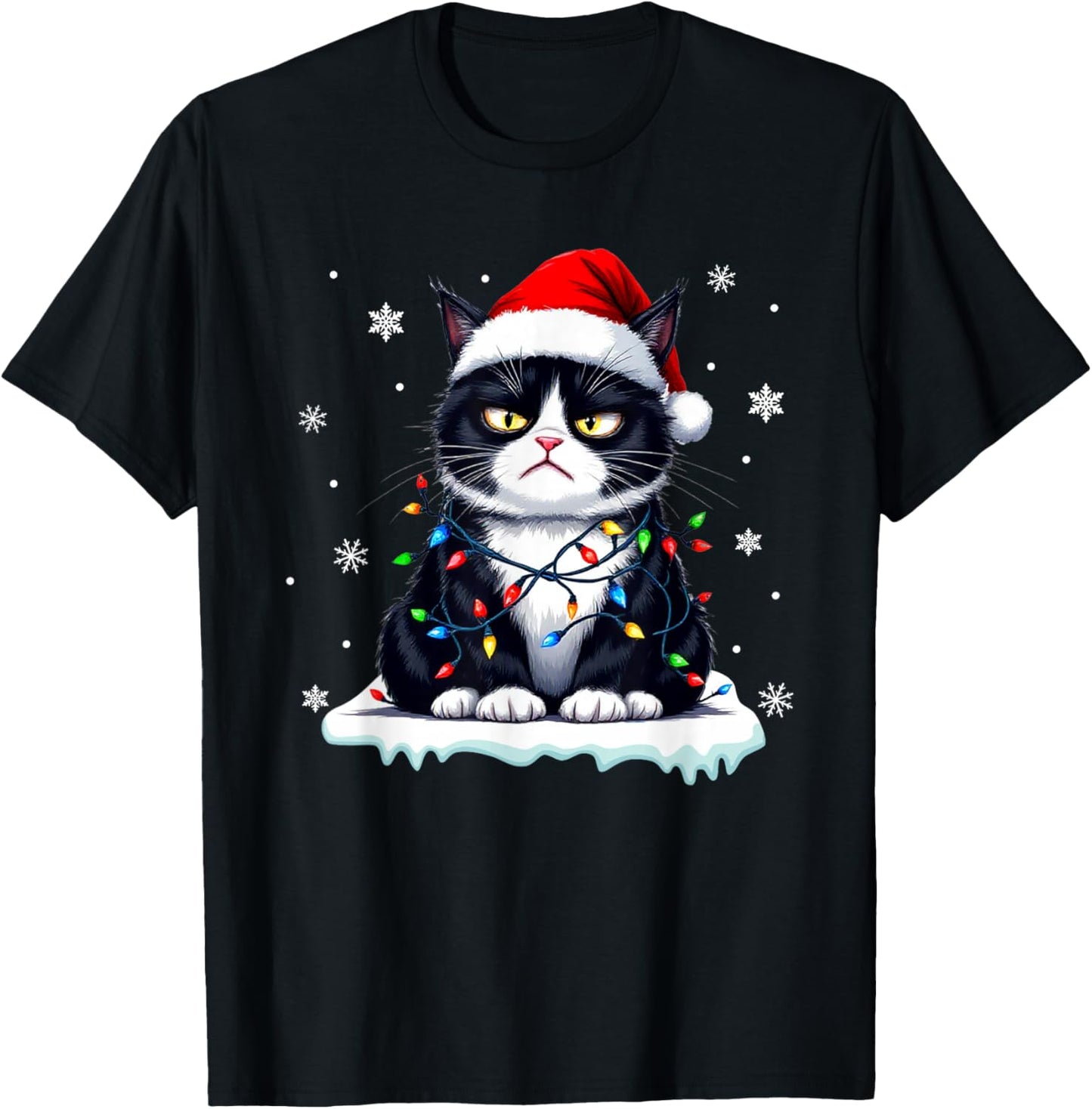 Christmas Pajamas Men Women Boys Girls Funny Cat T-Shirt - T-Shirt | Black