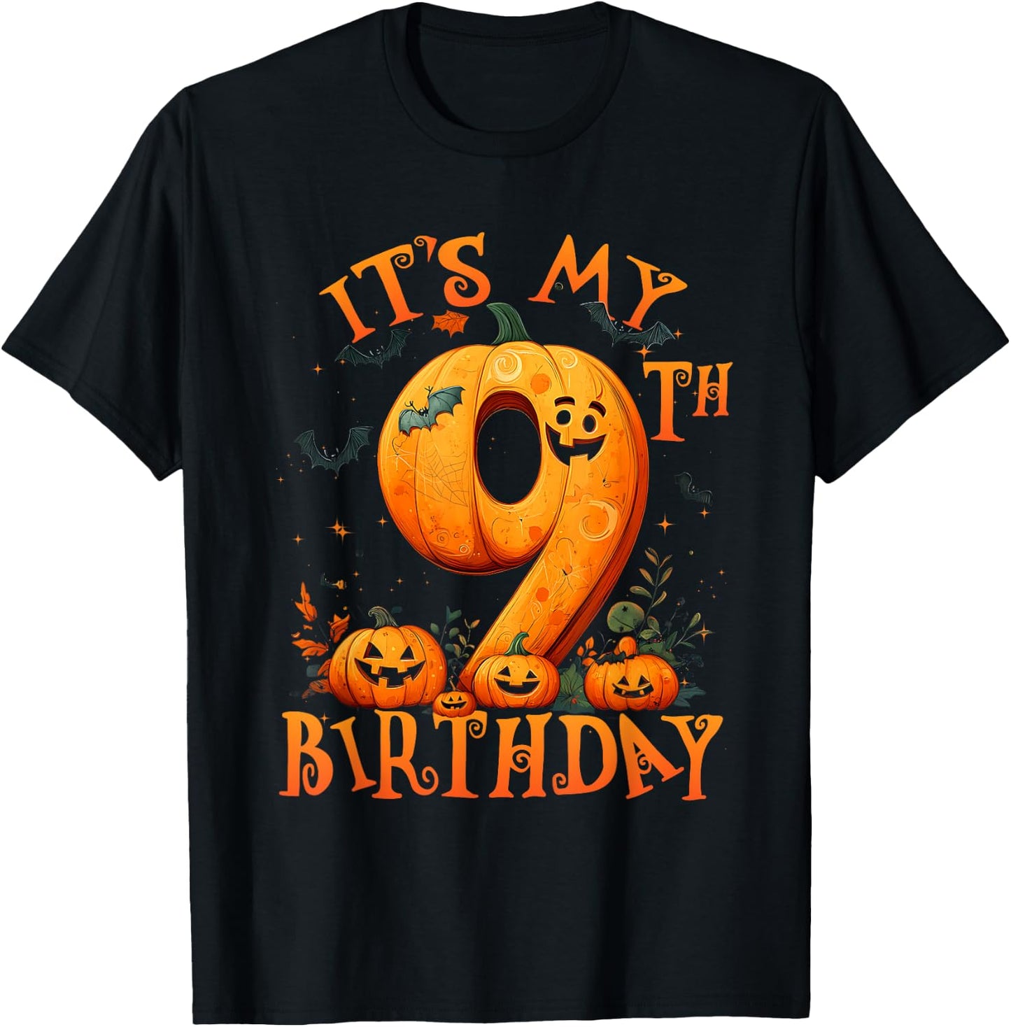 Boo It's My 9th Birthday Halloween Pumpkin 9 Years Old T-Shirt - T-Shirt | Black