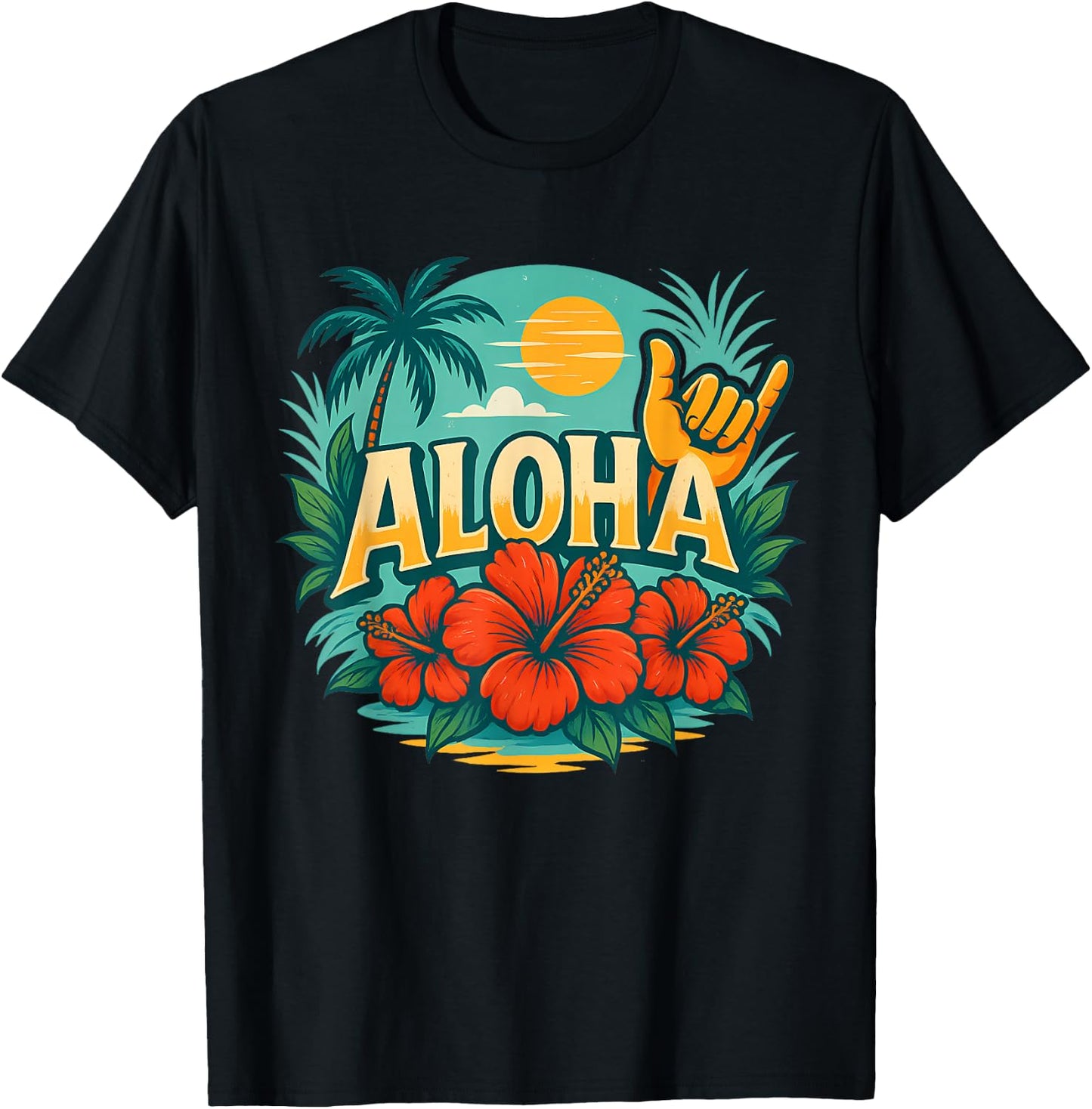 Cute Aloha Hawaiian Summer Vacation Hibiscus Shaka Girl Kids T-Shirt - T-Shirt | Black