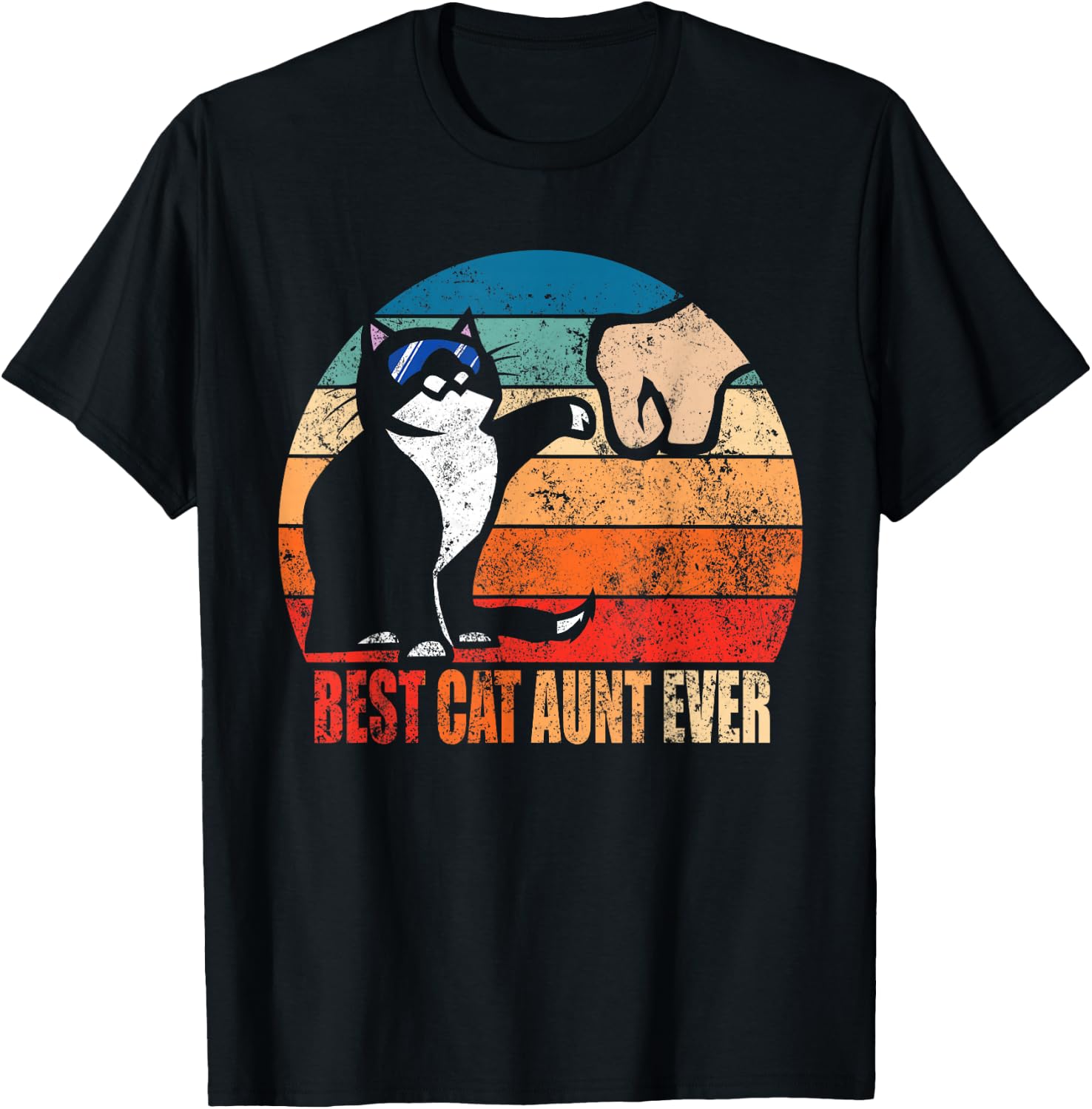 Best Cat Aunt Ever with Funny Fist Bump Retro T-Shirt - T-Shirt | Black