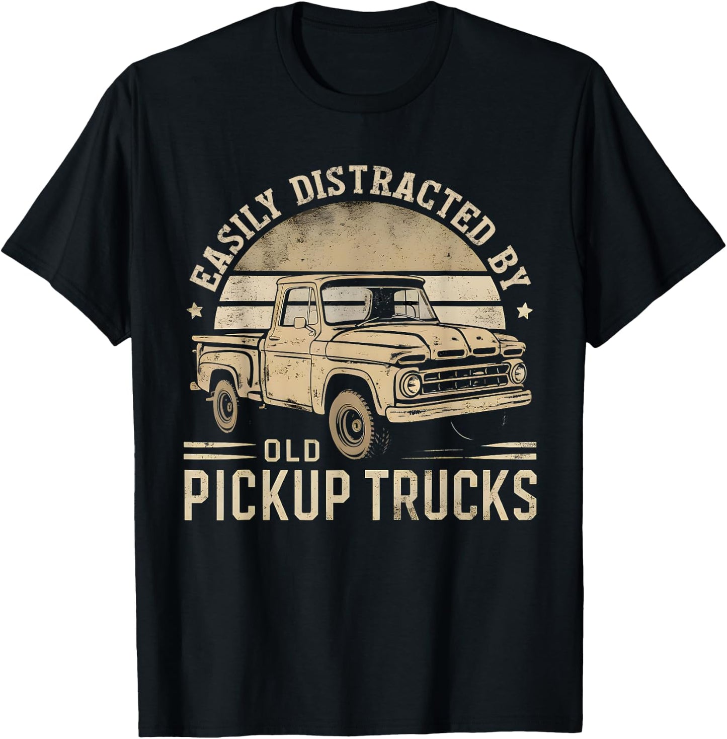 Easily Distracted By Old Pickup Trucks Funny Trucker T-Shirt - T-Shirt | Black