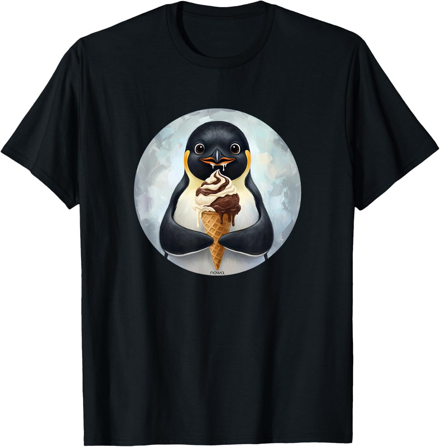 Cute and Sweet Penguin EATS ICE Cream T-Shirt - T-Shirt | Black