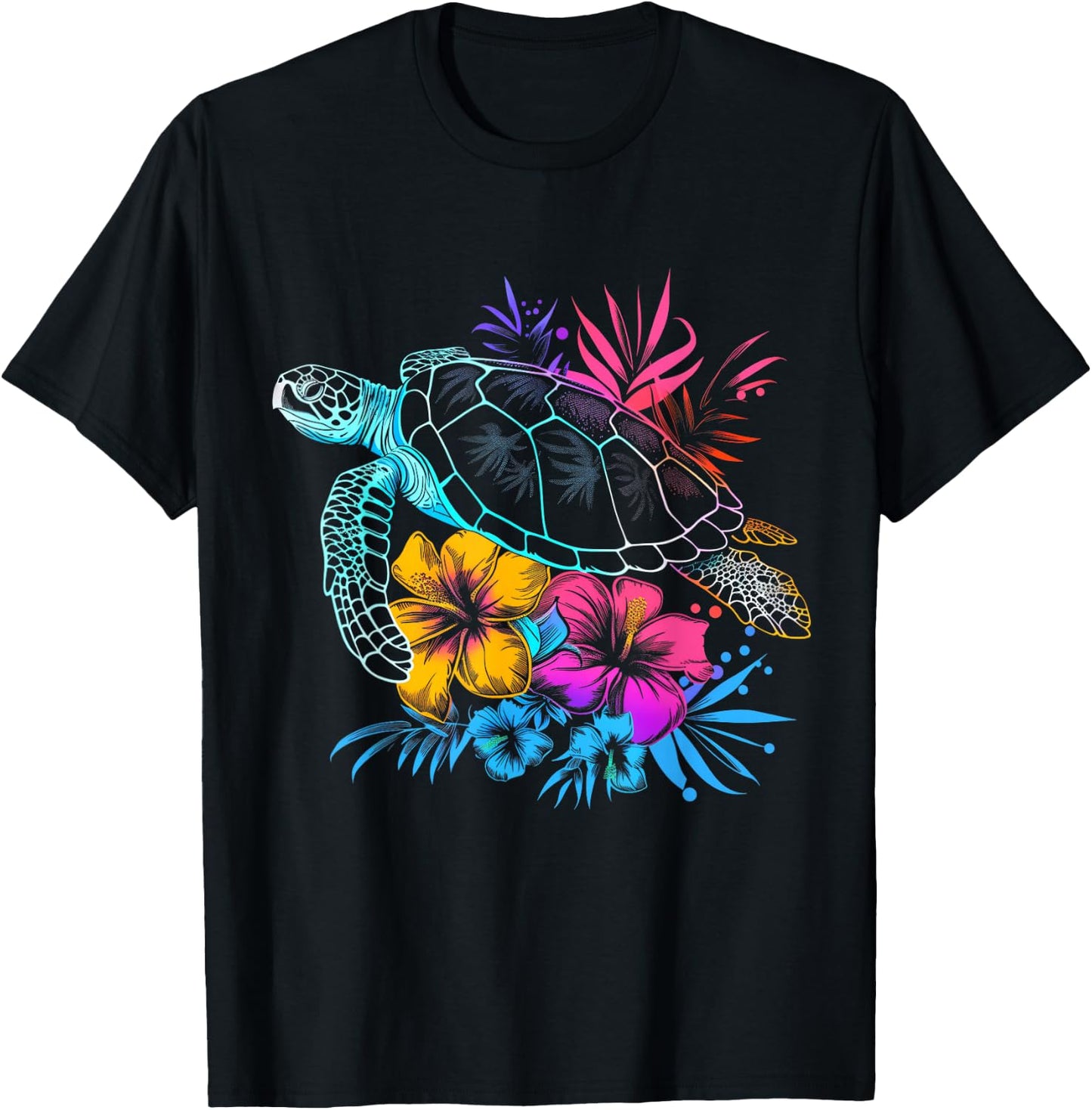 Sea Turtle Hawaiian Flowers Hawaii Diver T-Shirt - T-Shirt | Black