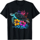 Sea Turtle Hawaiian Flowers Hawaii Diver T-Shirt - T-Shirt | Black