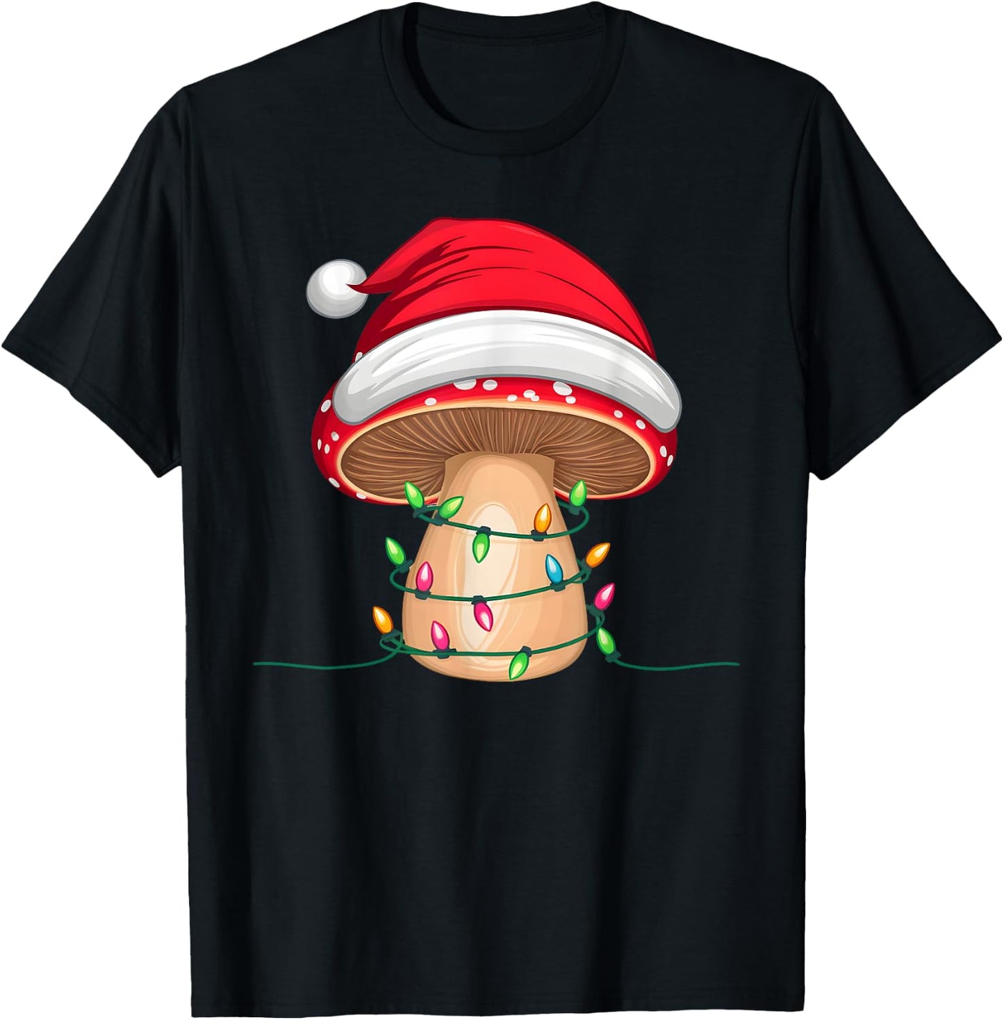 Xmas Lighting Santa Hat Mushroom Christmas T-Shirt - T-Shirt | Black