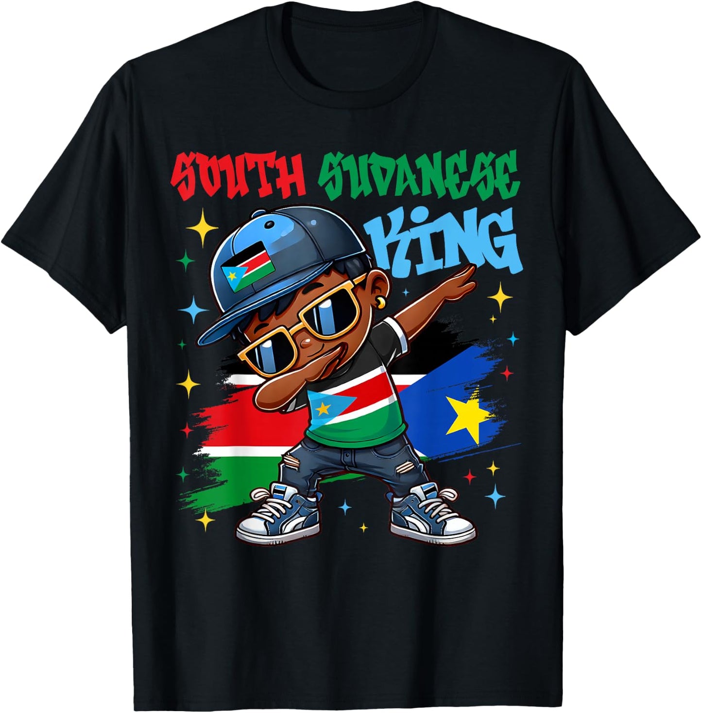 South Sudanese King Dabbing South Sudan Flag Pride for Kids T-Shirt - T-Shirt | Black