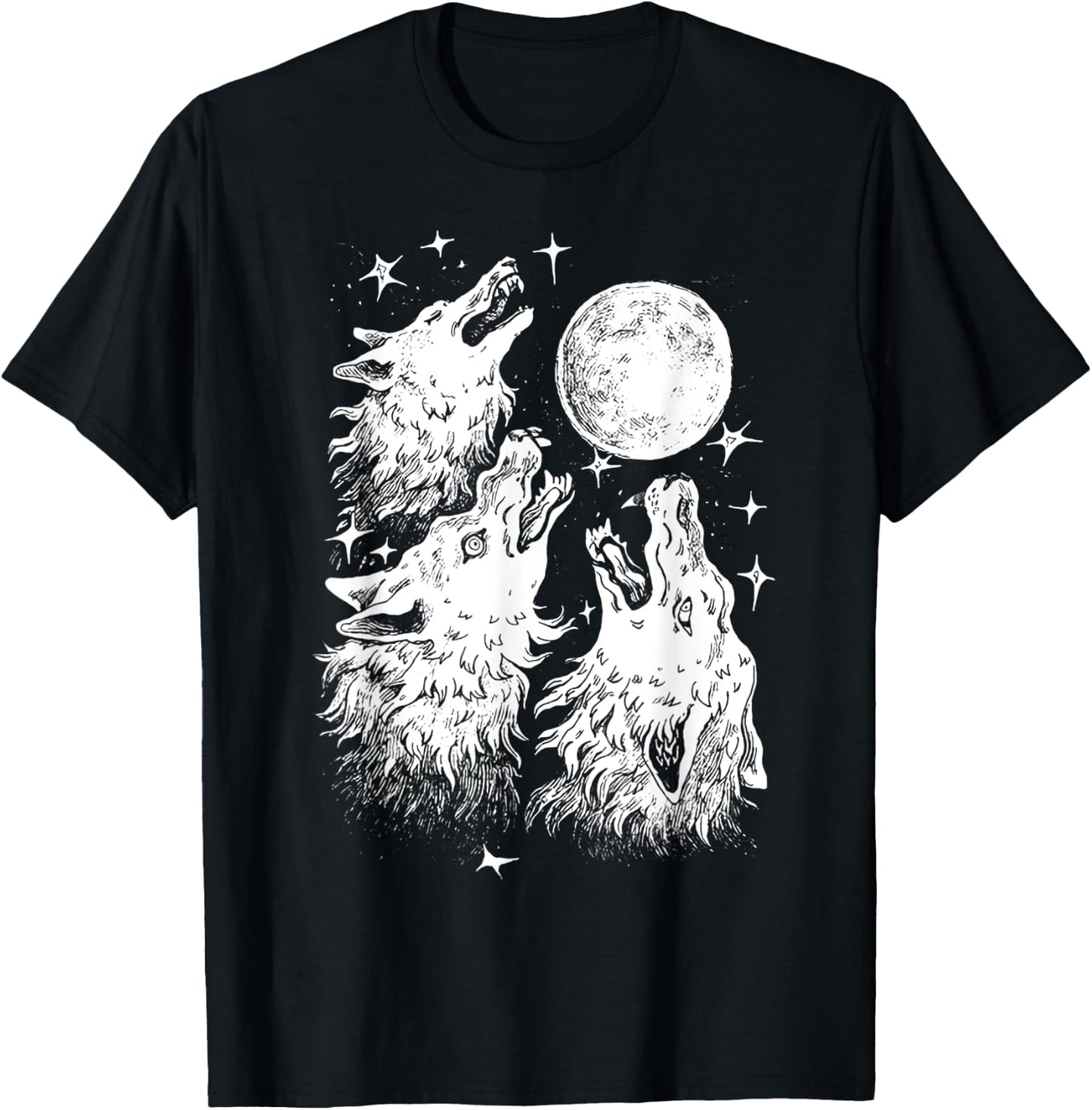 Three Wolves Howling at the Moon - Wolf Lover T-Shirt - T-Shirt | Black