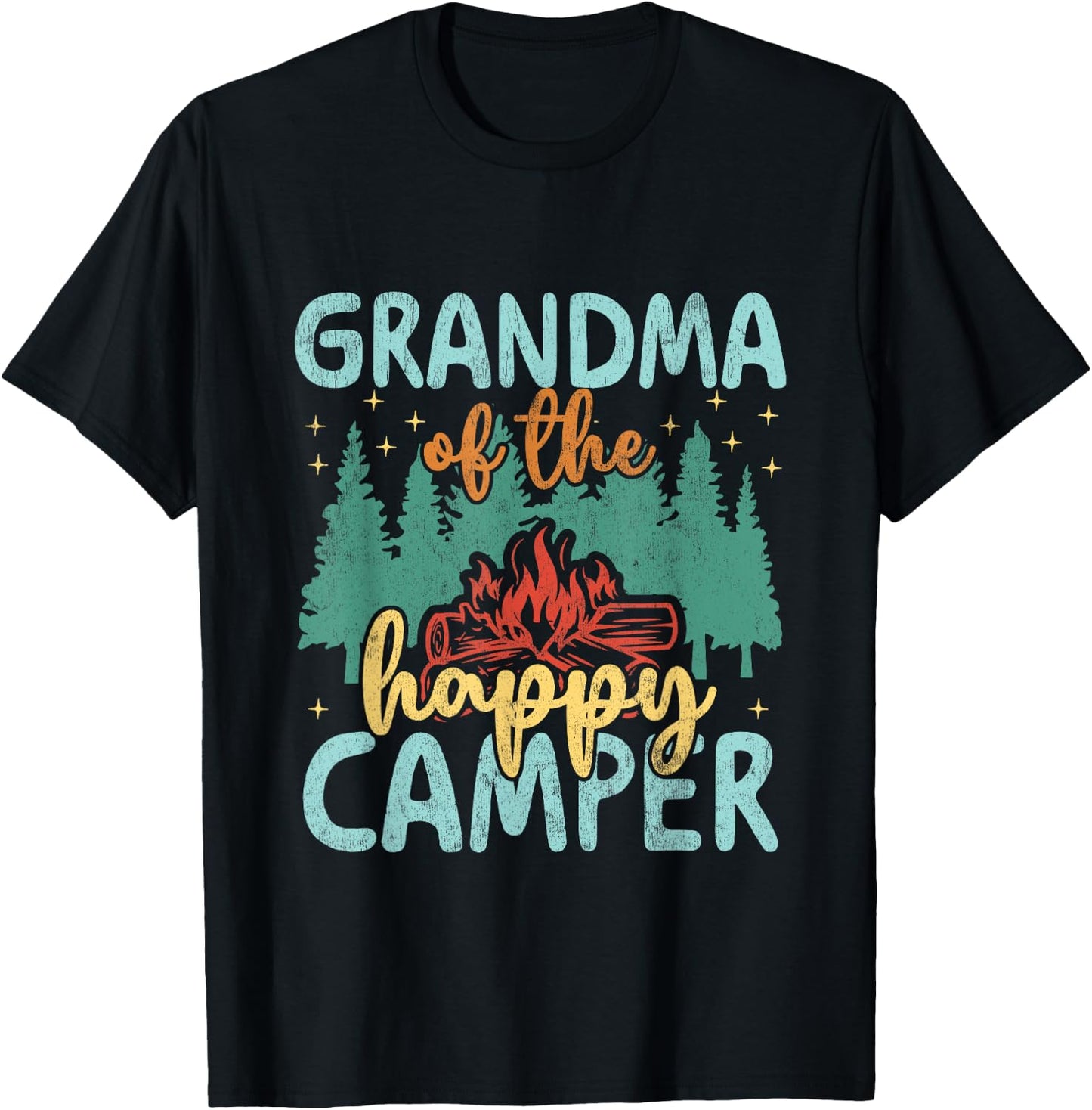 Grandma of Happy Camper 1st Birthday Party Retro Grandma T-Shirt - T-Shirt | Black