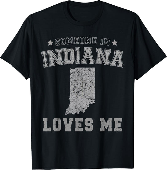 Someone In Indiana Loves Me Heart Vintage State T-Shirt - T-Shirt | Black