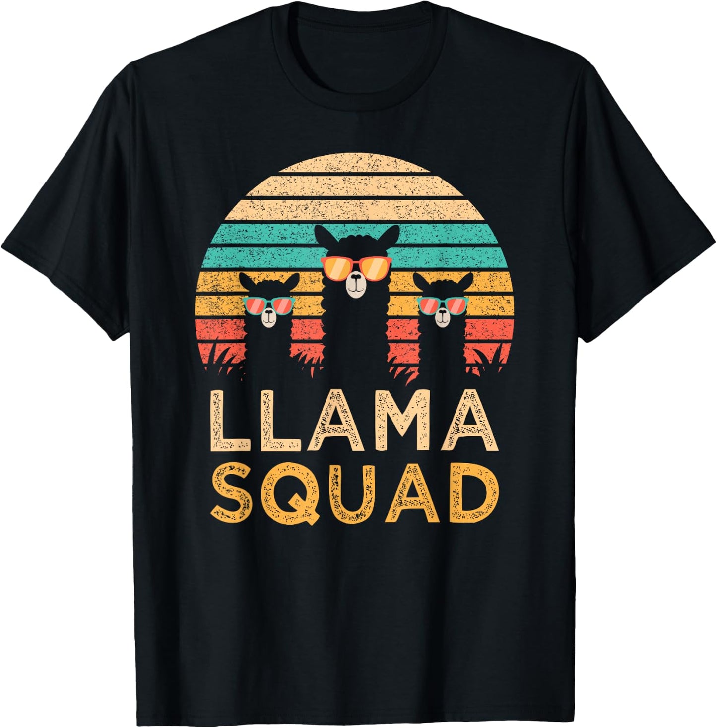 Funny Llama Squad Sunglasses Cool Llamas Vintage Gift T-Shirt - T-Shirt | Black