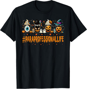 Paraprofessional Horror Fall Coffee Halloween Pumpkin Autumn T-Shirt - T-Shirt | Black