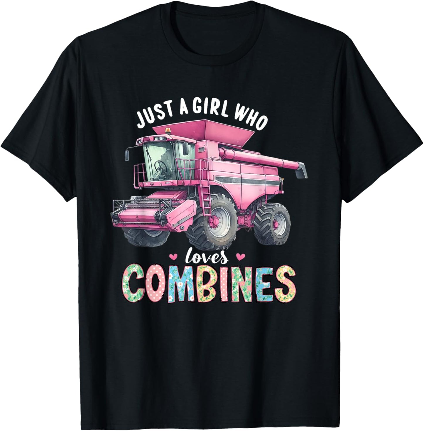 Farm Combine Just a Girl Who Loves Combines Pink Combine T-Shirt - T-Shirt | Black