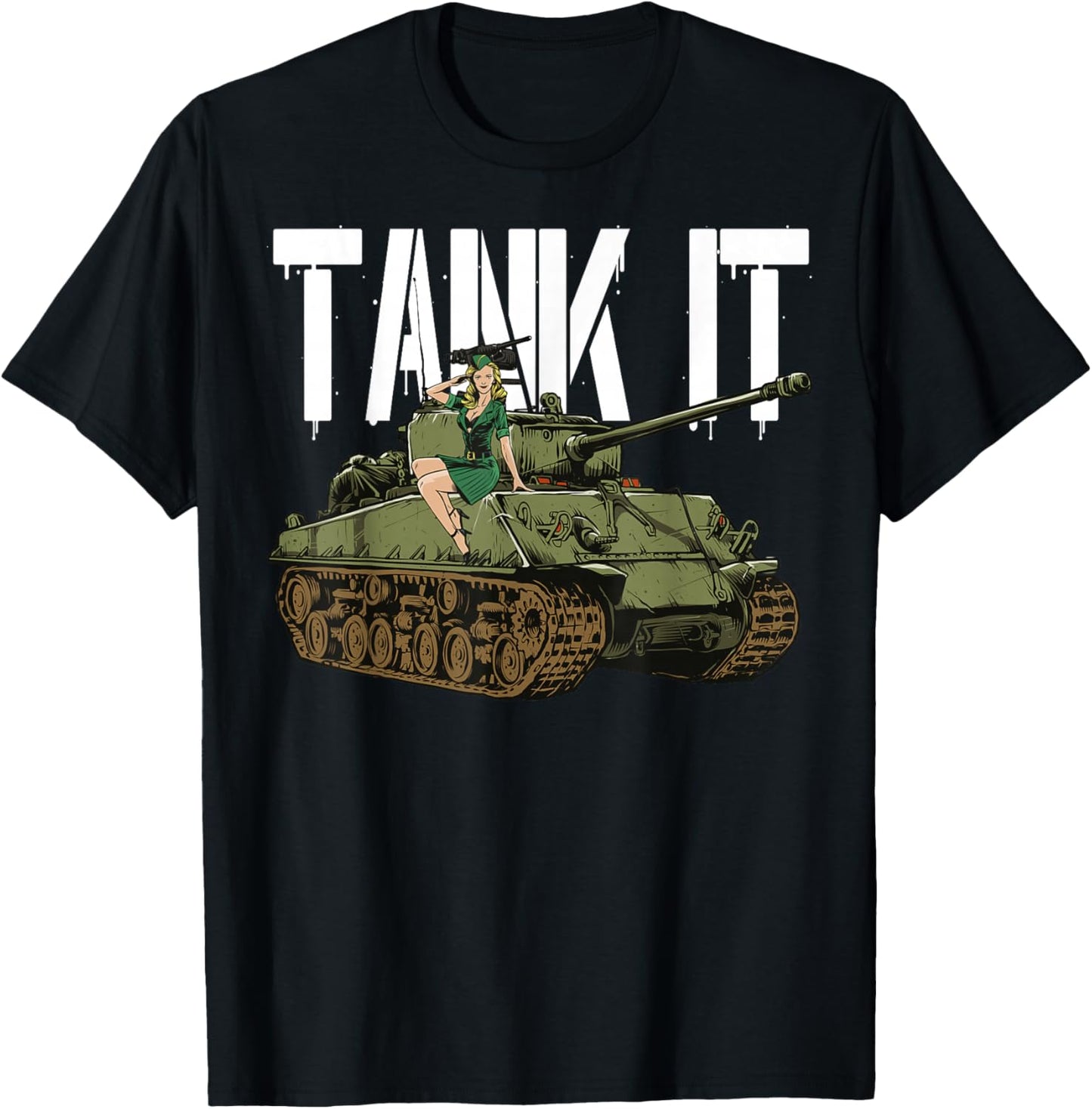 Tank It Pinup Girl and Army Tank for Military Boy T-Shirt - T-Shirt | Black