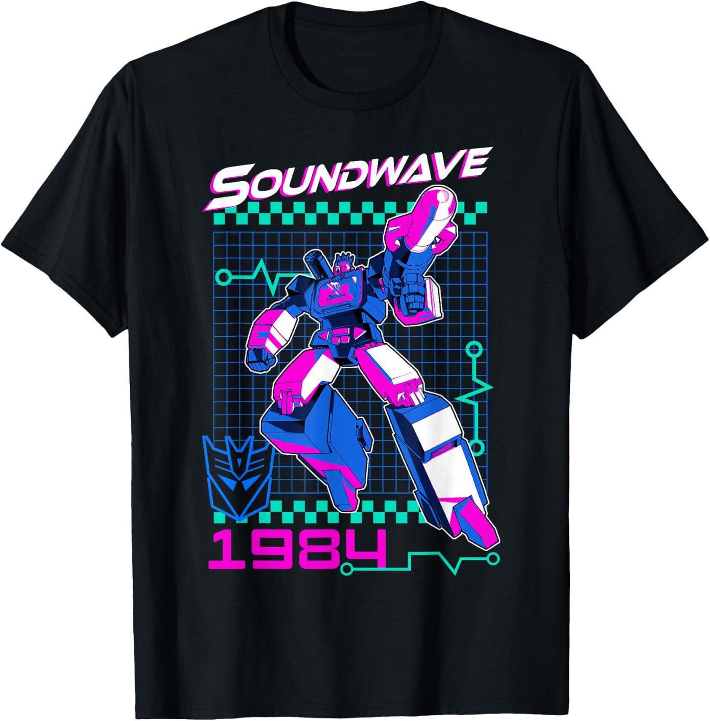 Transformers Soundwave 1984 Retro Grid Logo -Adults - Black - Small T-Shirt - T-Shirt | Black