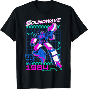 Transformers Soundwave 1984 Retro Grid Logo -Adults - Black - Small T-Shirt - T-Shirt | Black