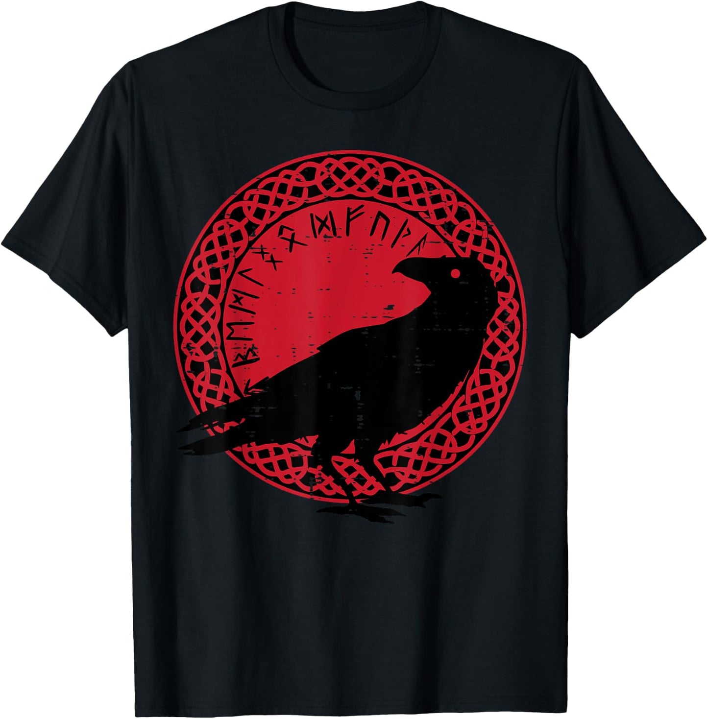 Viking Raven Celtic Circle Norse Mythology Men Women Kids T-Shirt - T-Shirt | Black