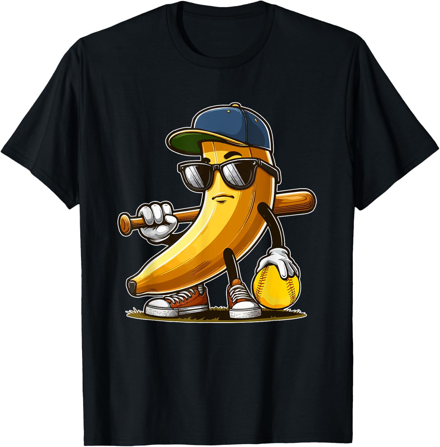 Softball Matching Player Fan Vegan Costume Banana Sunglasses T-Shirt - T-Shirt | Black