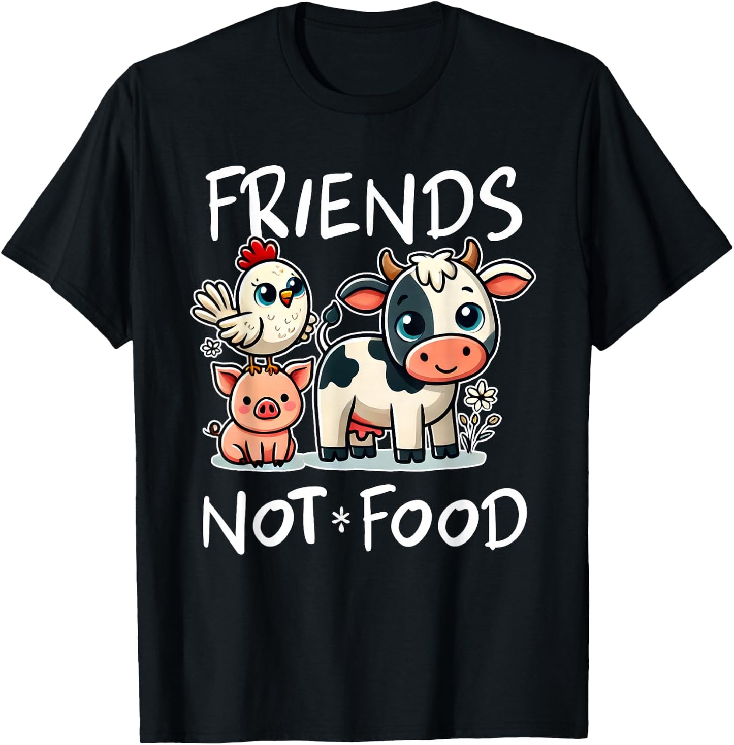 Friends Not Food Funny Vegan Vegetarian Cute Animals Gift T-Shirt - T-Shirt | Black