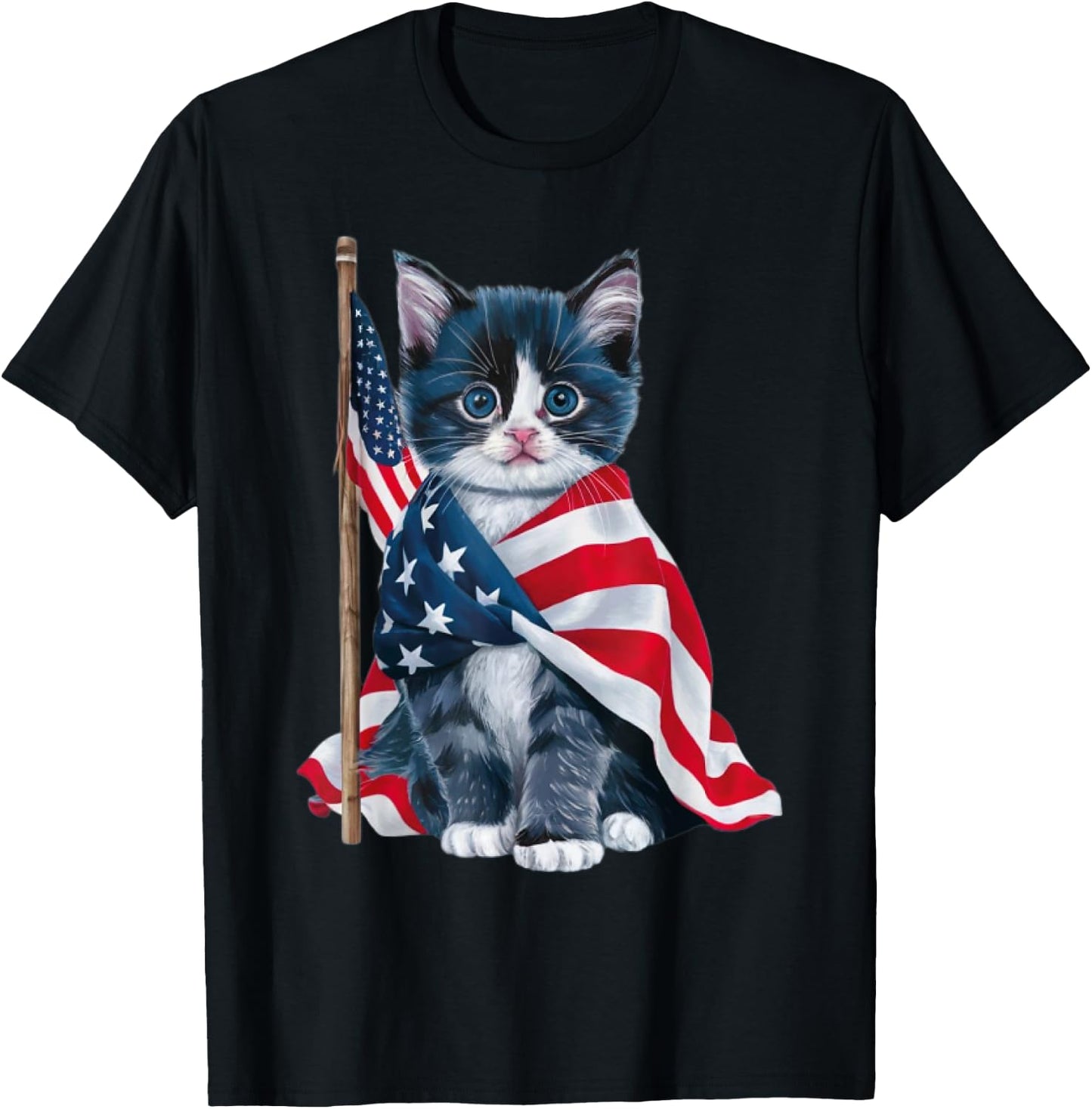 Patriotic Black Cat Shirt 4th of July Women Men Kids T-Shirt - T-Shirt | Black