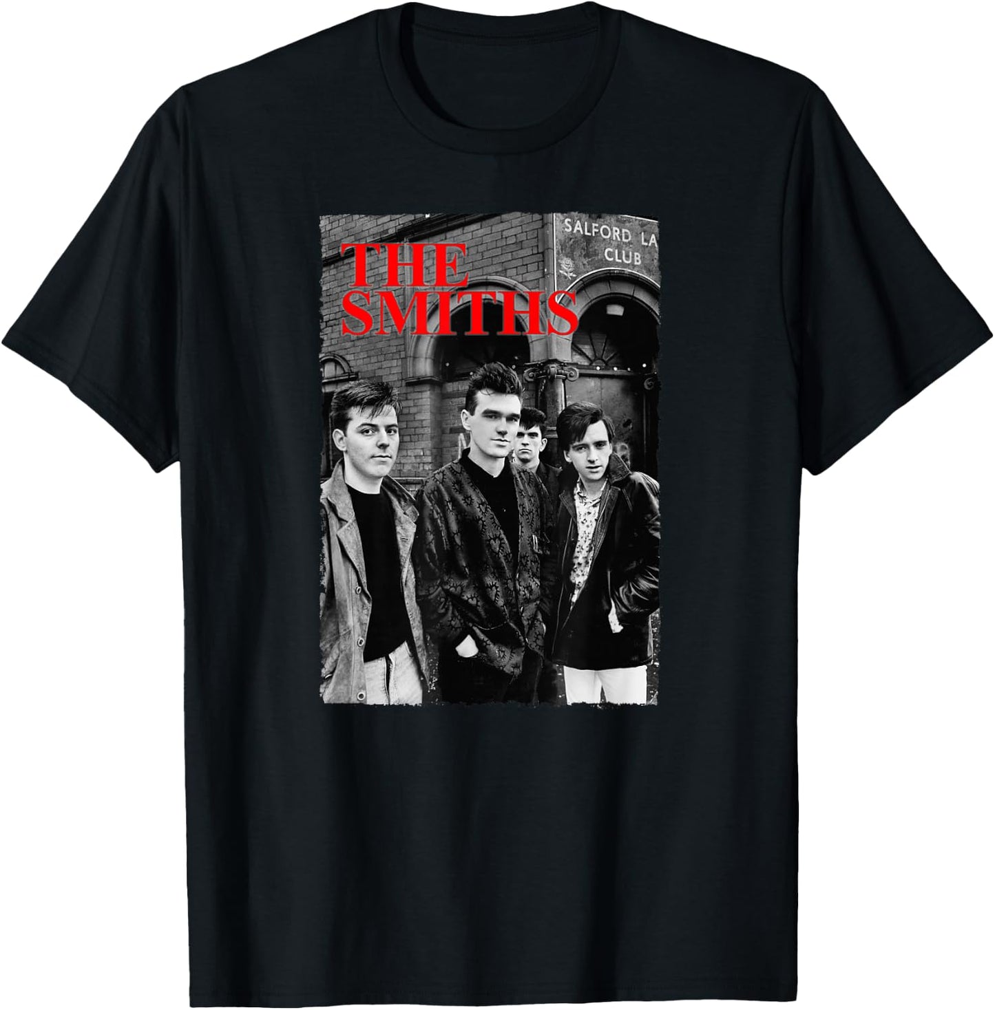 The Smiths Red Text Salford Lads Club Shot By Stephen Wright T-Shirt - T-Shirt | Black