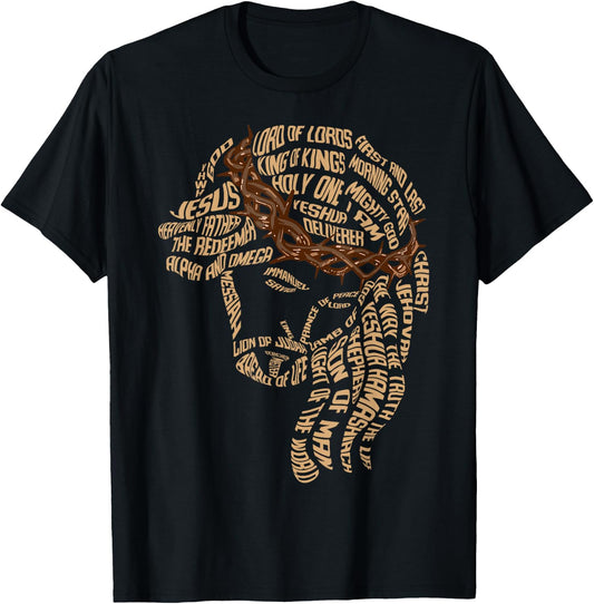 Names of Jesus Christ Face Christian Gospel Religious Bible T-Shirt - T-Shirt | Black