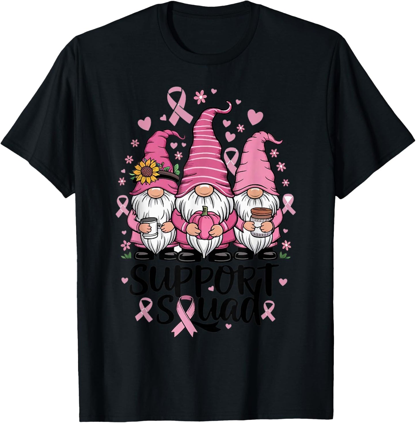 Gnome Support Squad Breast Cancer Awareness Pink Clothing T-Shirt - T-Shirt | Black