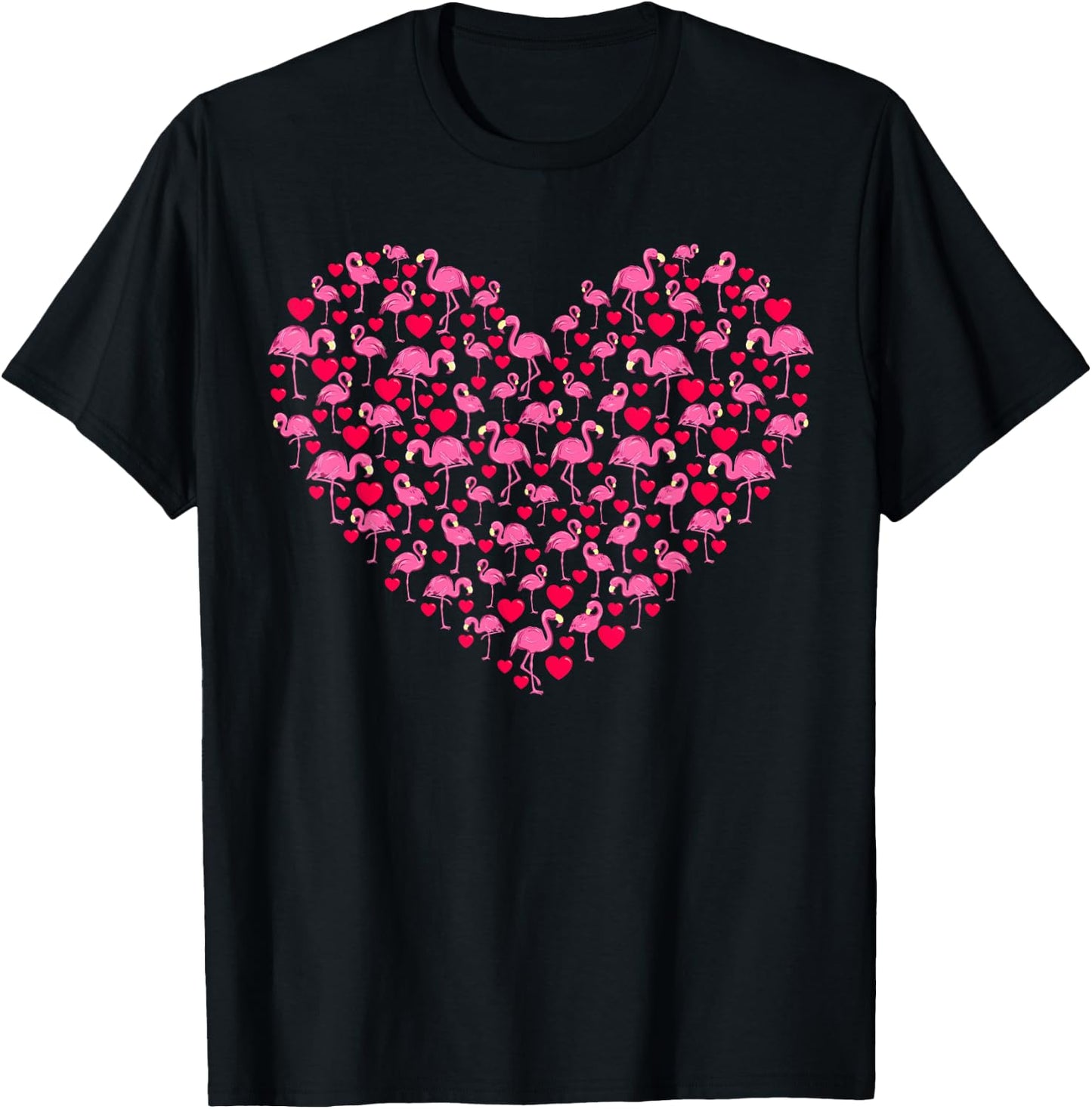 Heart Shape Flamingo Valentine's Day Flamingo Lover Couples T-Shirt - T-Shirt | Black