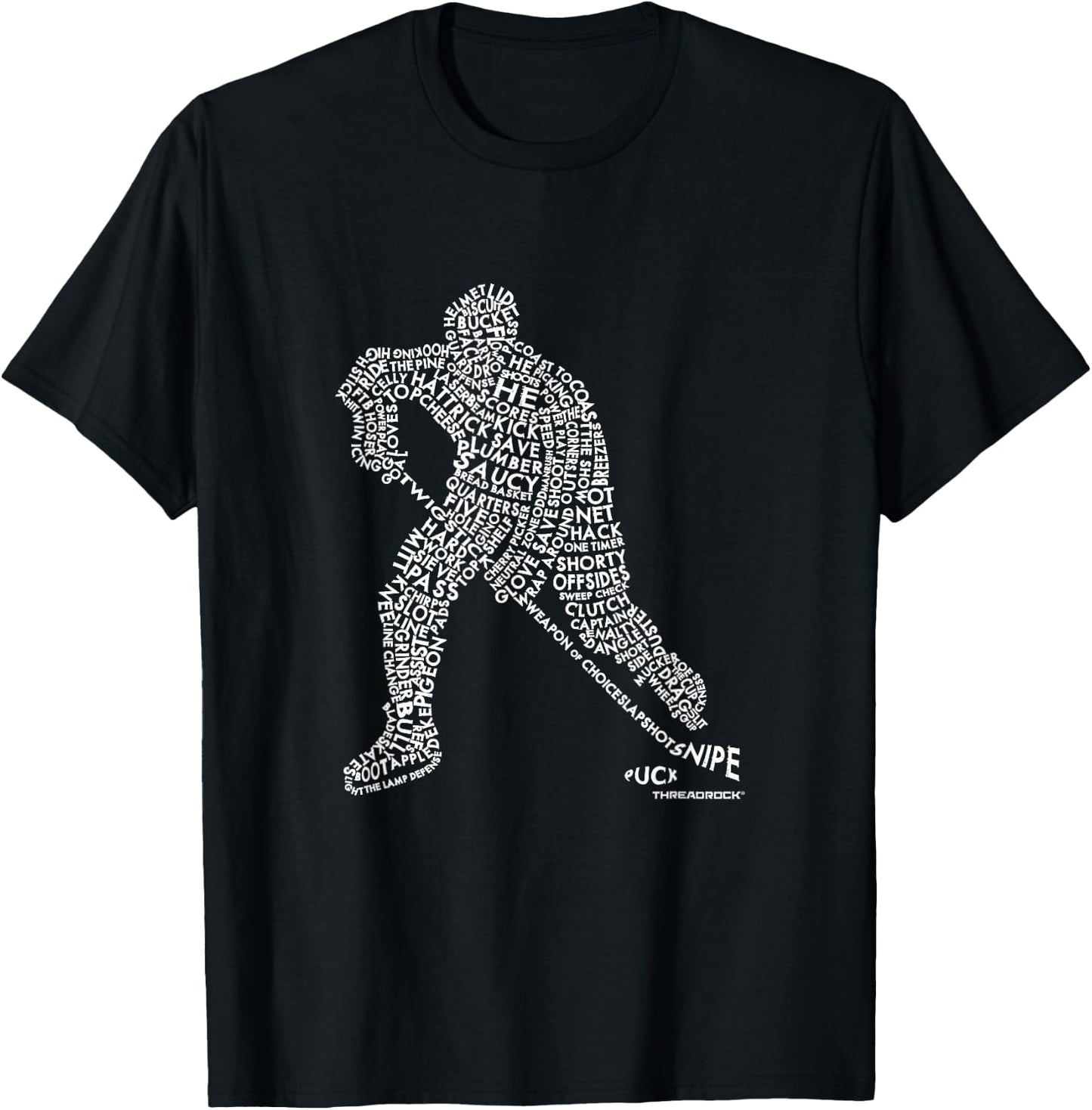 Hockey Player Typography Design T-Shirt - T-Shirt | Black
