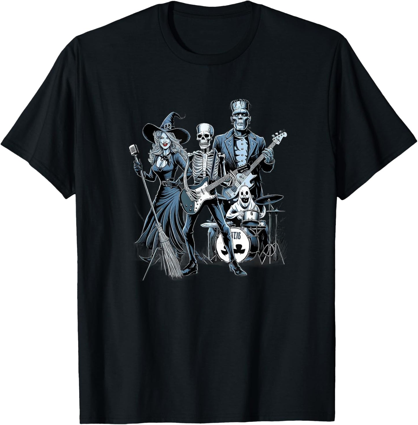 Rock Band Halloween Witch Skeleton Frankenstein Ghost T-Shirt - T-Shirt | Black