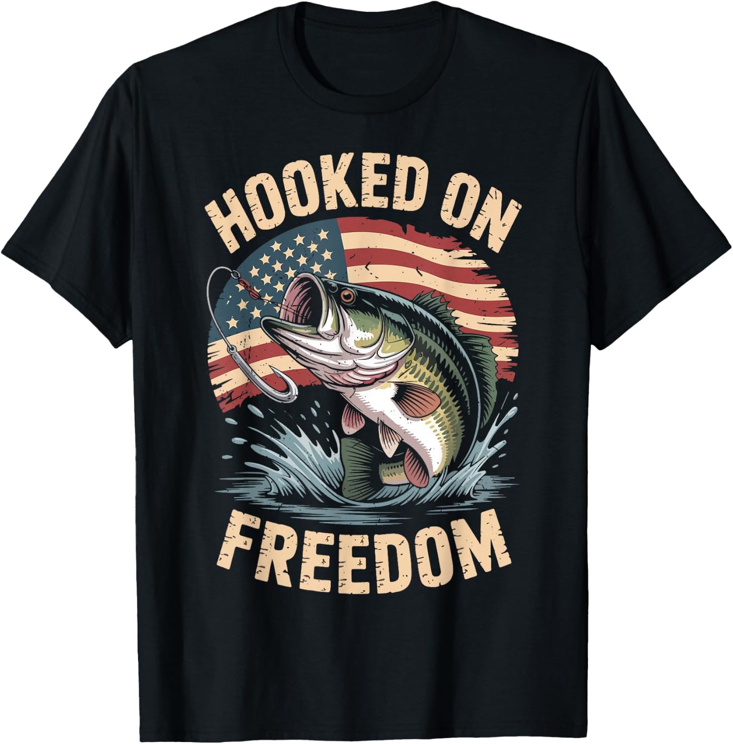 Youth Boy Hooked On Freedom Fishing 4th July Men Patriotic T-Shirt - T-Shirt | Black