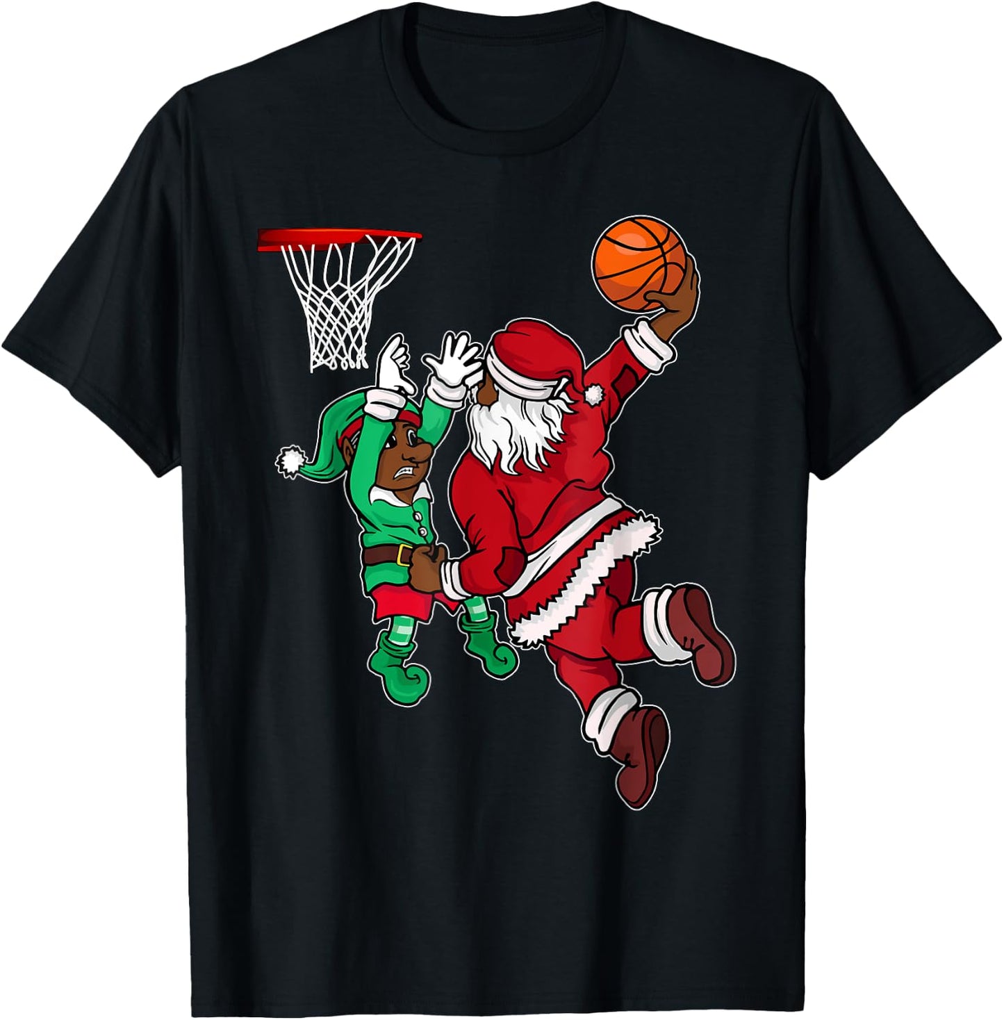 African American Santa Elf Playing Basketball Black Boys Men T-Shirt - T-Shirt | Black
