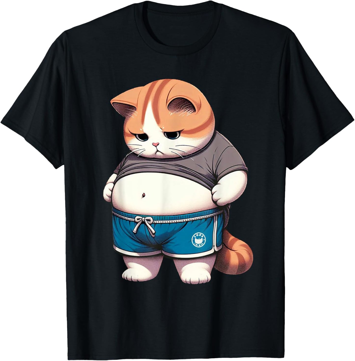 Funny Fat Cat Cute Chubby Kitten T-Shirt - T-Shirt | Black
