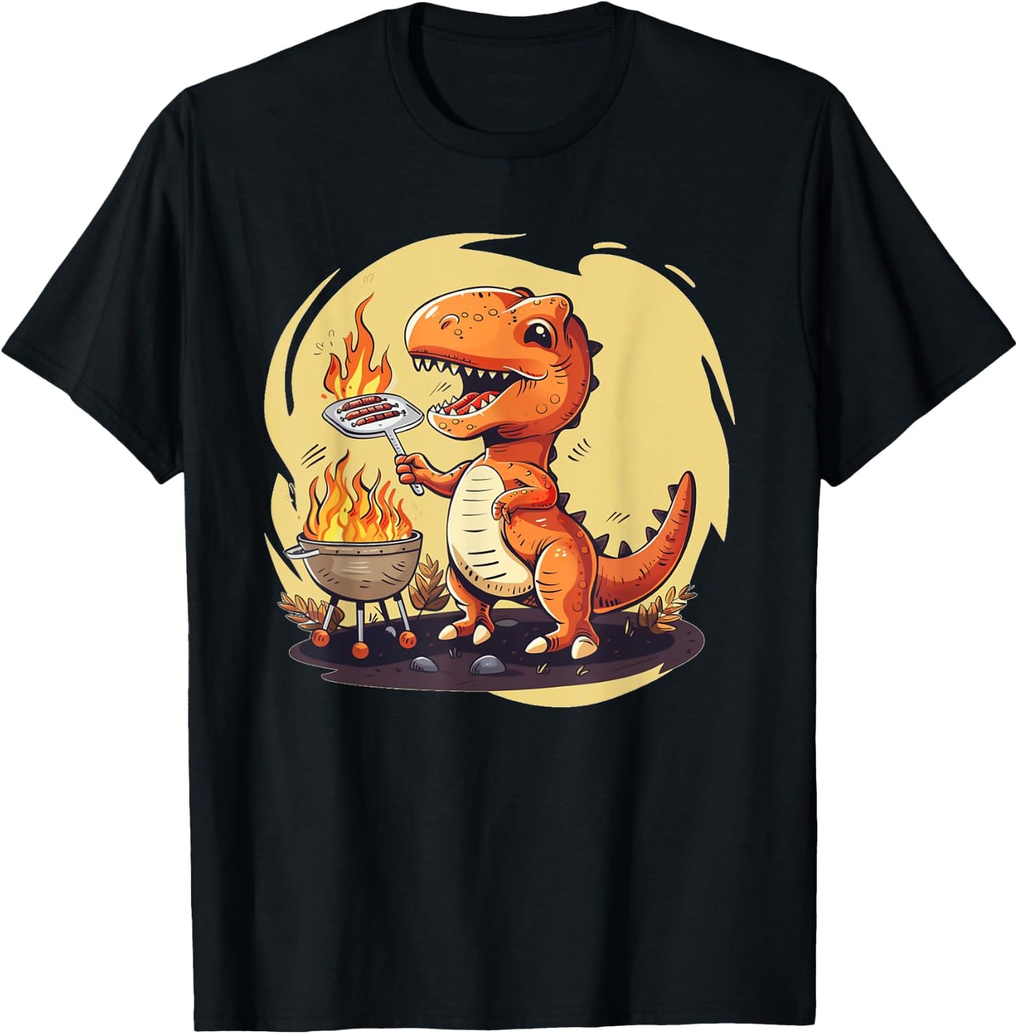 Funny Summer Barbecue for Dinosaur Boys and Girls T-Shirt - T-Shirt | Black