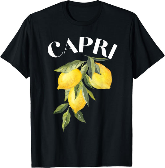 Capri Lemon Art Italian Fruit Lover Italy Island Vintage T-Shirt - T-Shirt | Black