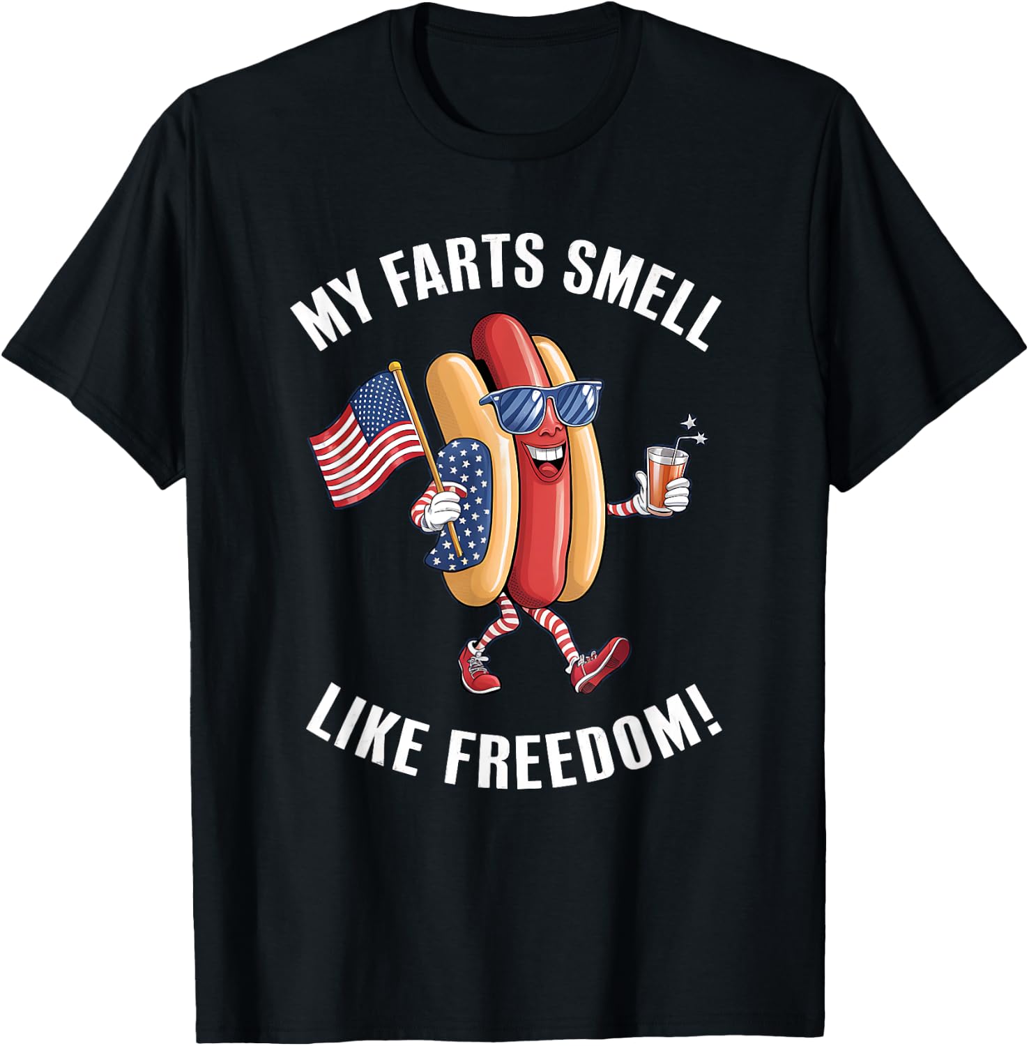 My Farts Smell Like Freedom Funny hotdog Patriotic Graphic Kids Men T-Shirt - T-Shirt | Black