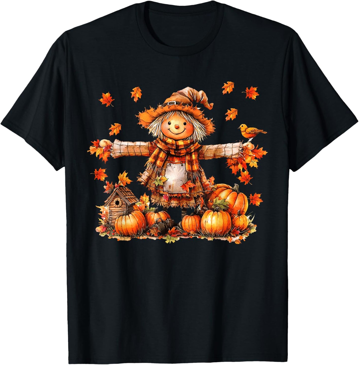 Cute Scarecrow Autumn Pumpkin Happy Thanksgiving Halloween T-Shirt - T-Shirt | Black