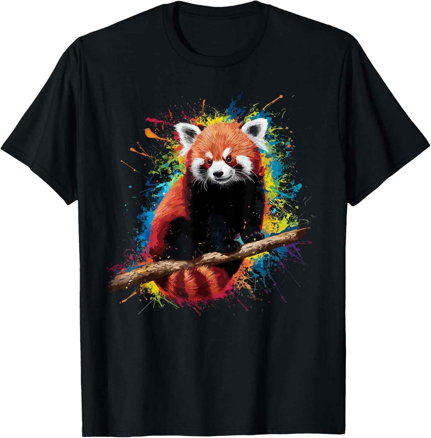 Colorful Paint Splash Red Panda Art Graphic T-Shirt - T-Shirt | Black