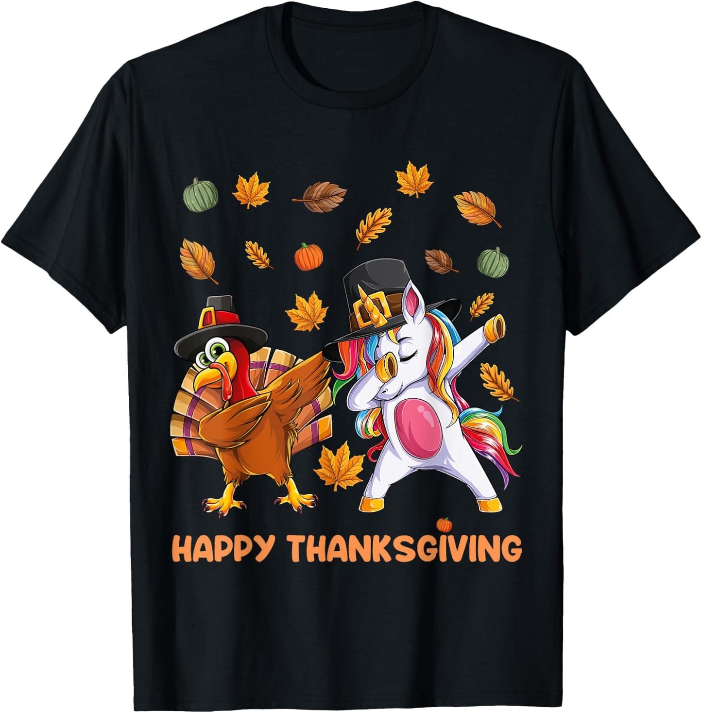 dabbing Turkey Unicorn Thanksgiving For Girls Pilgrim Hat T-Shirt - T-Shirt | Black