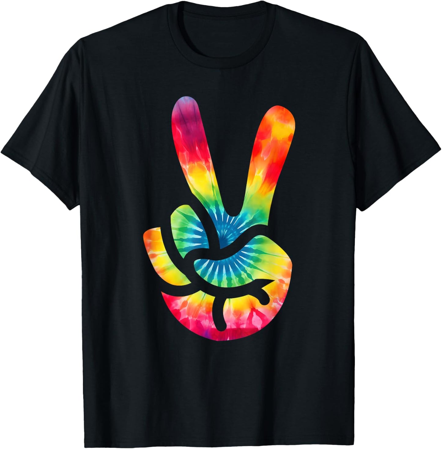 Peace Sign V Fingers Sign Tie Dye Peace T-Shirt - T-Shirt | Black