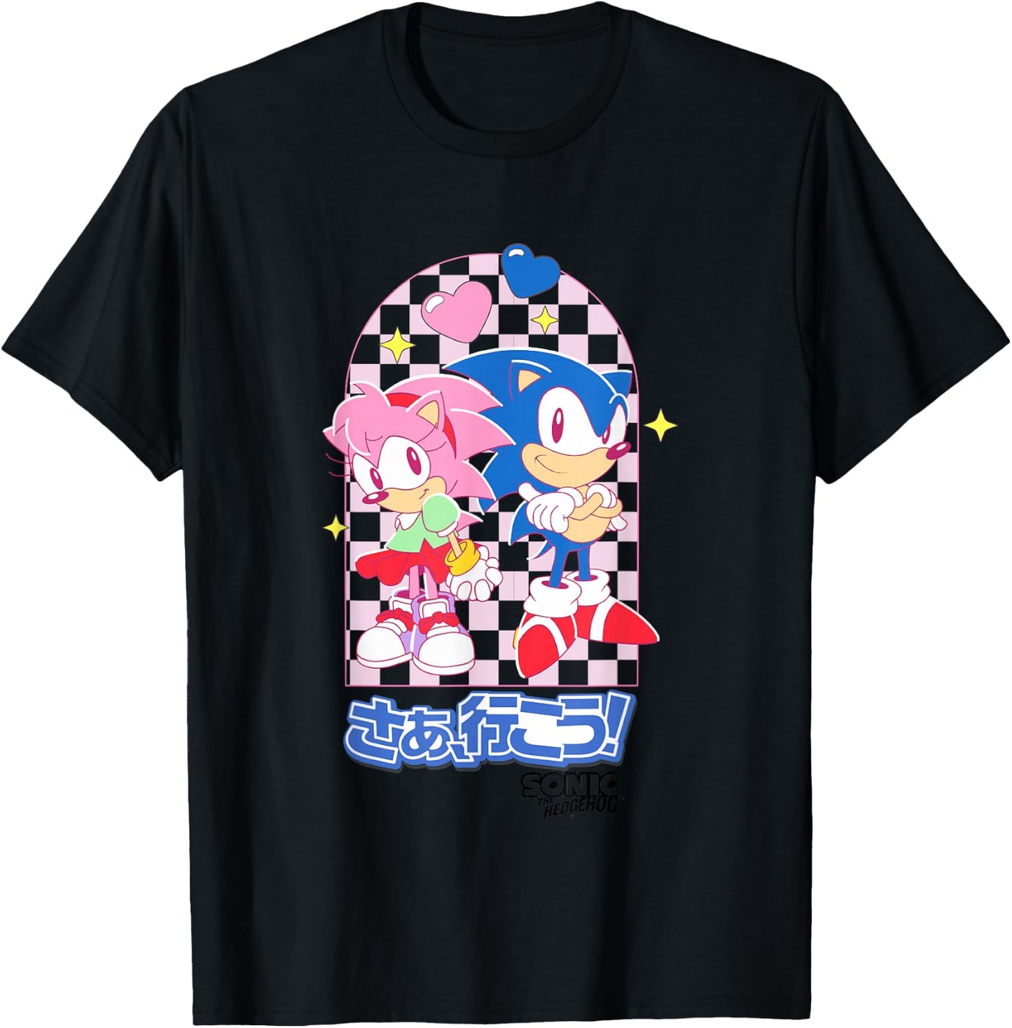 Sonic The Hedgehog Amy Rose & Sonic Kawaii Kanji Portrait T-Shirt - T-Shirt | Black