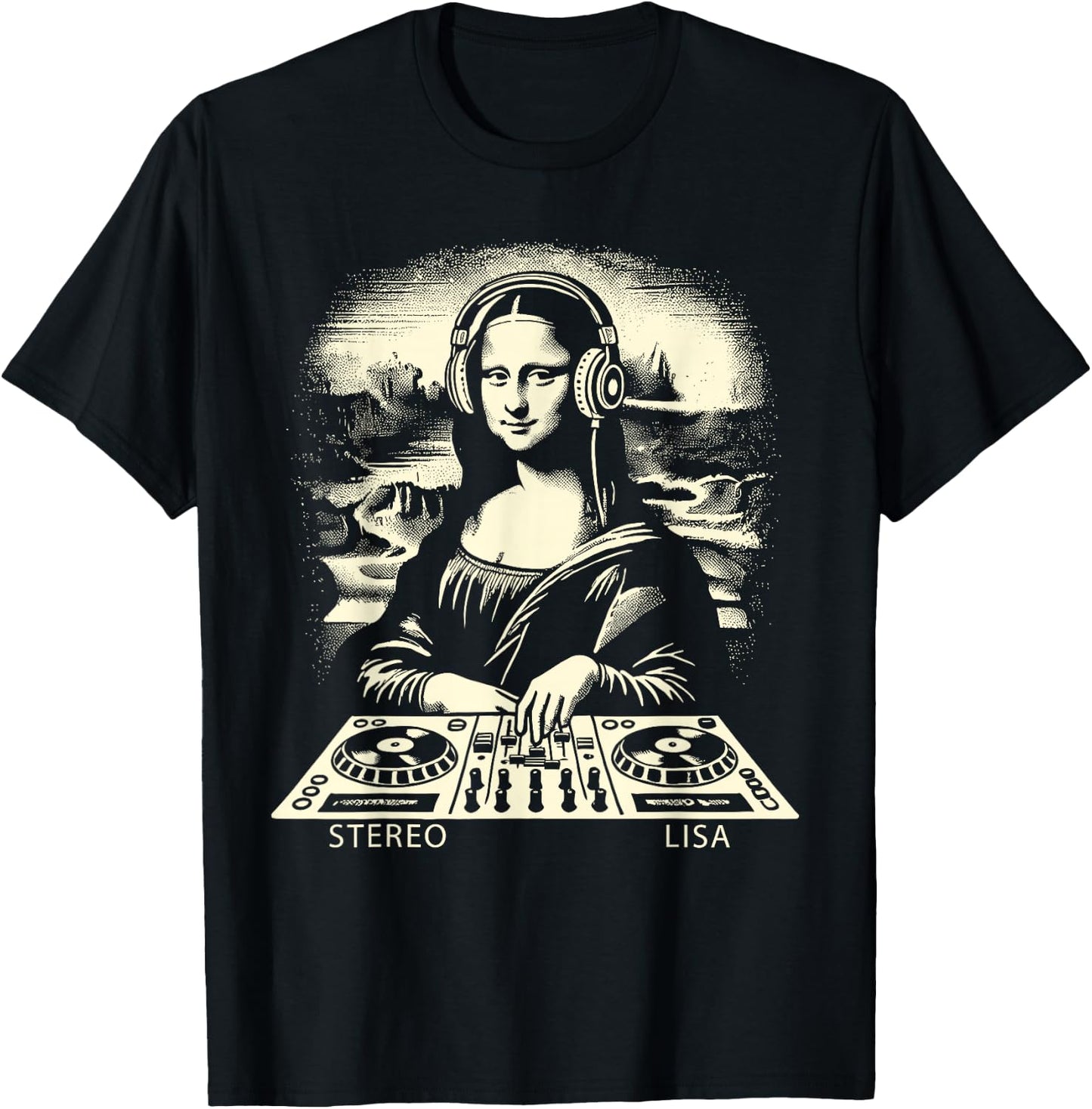 Mona Lisa DJ Stereo Lisa Pun Men Women Kids Funny Dj Party T-Shirt - T-Shirt | Black