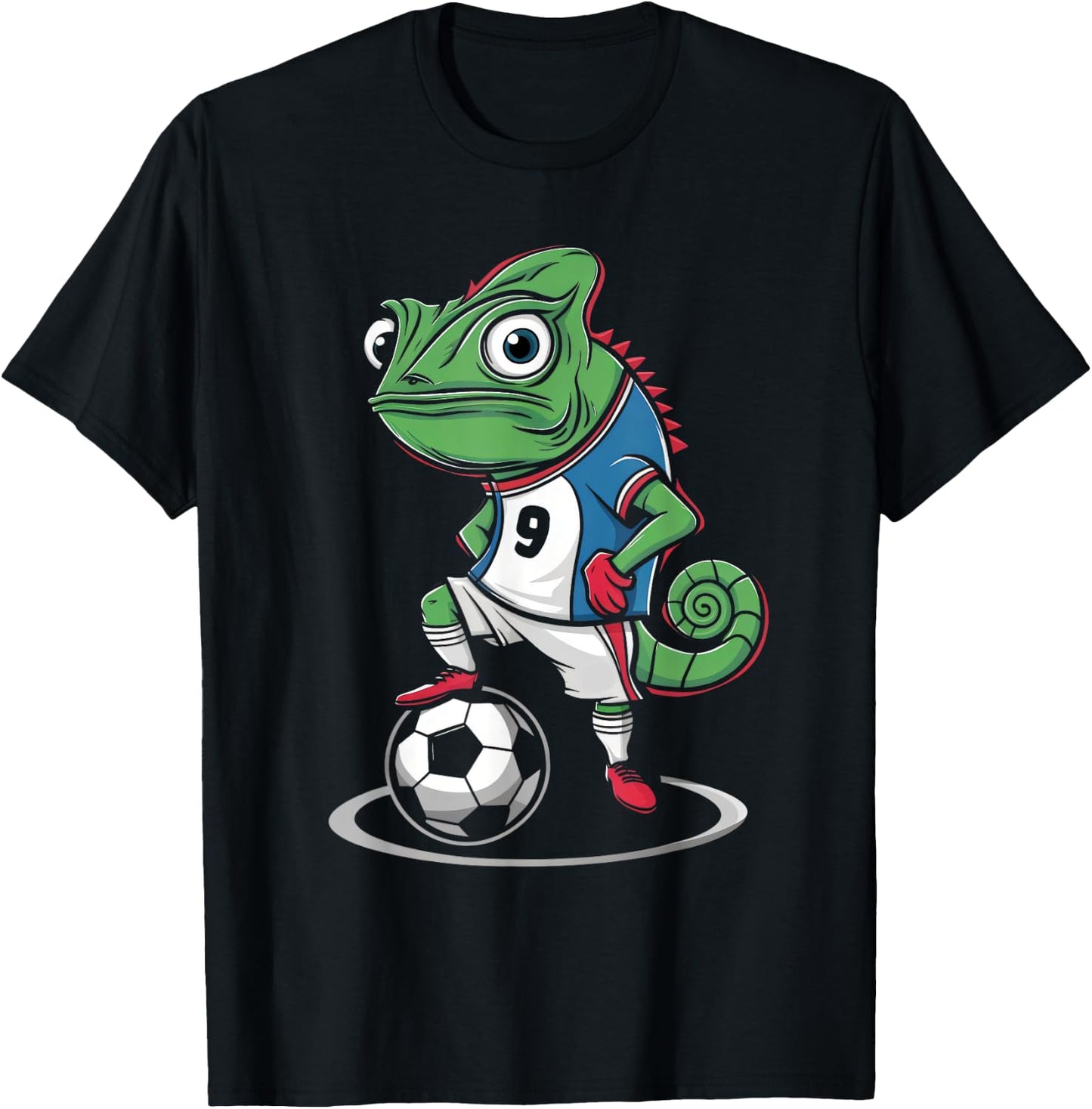 Chameleon Lizards Soccer Player Reptile T-Shirt - T-Shirt | Black