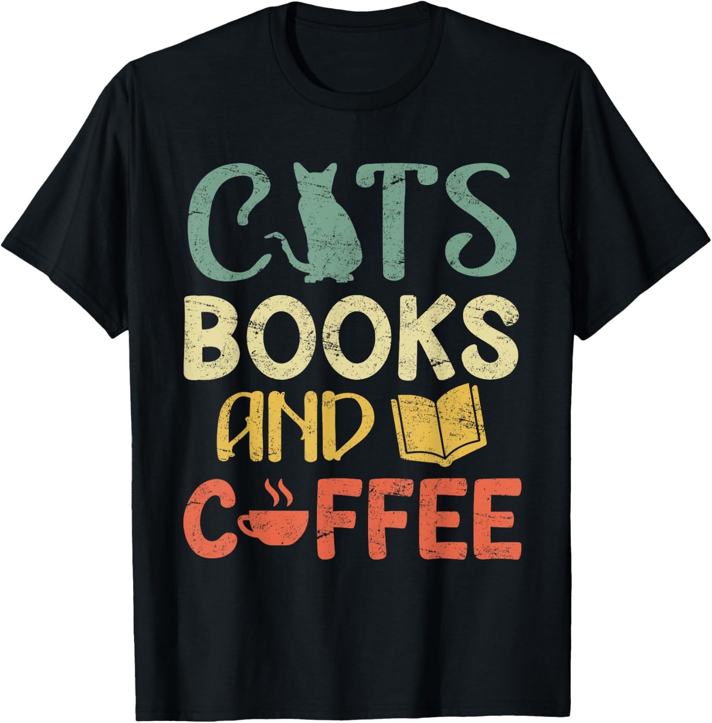 Cats books and coffee Cafe Coffee Drinker T-Shirt - T-Shirt | Black