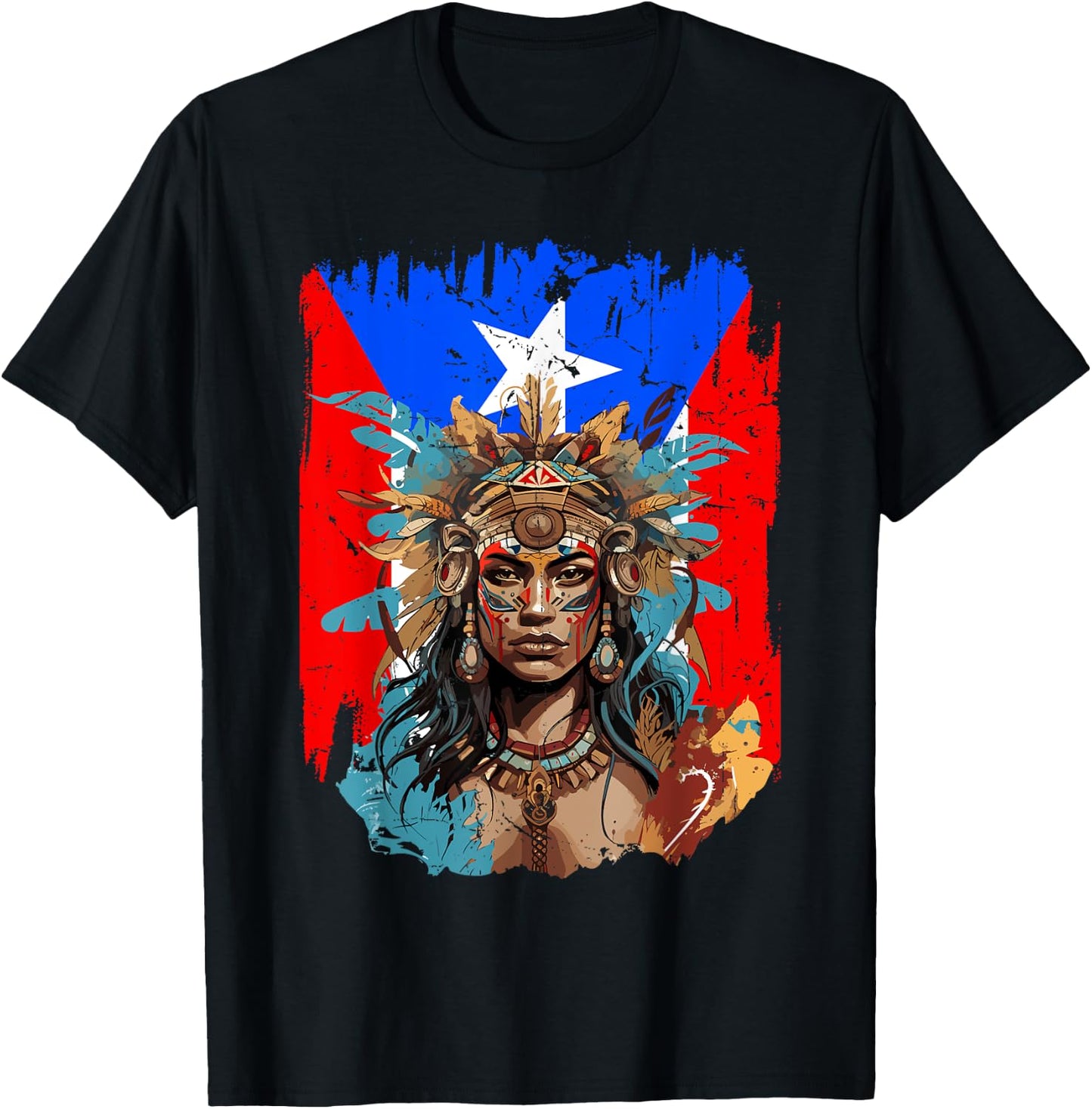 Boricua Taino Woman Puerto Rico Flag Hispanic Heritage Month T-Shirt - T-Shirt | Black