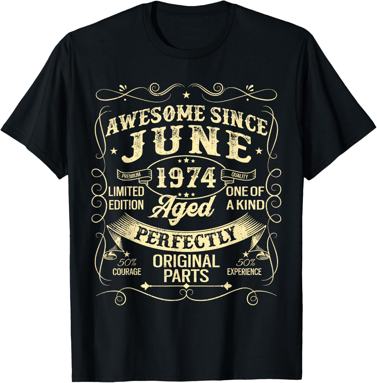 Awesome Since June 1974 Year Of Birth Birthday 1974 Vintage T-Shirt - T-Shirt | Black