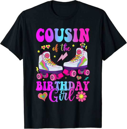 Let's Roll Cousin of the Birthday girl Roller Skate Birthday T-Shirt - T-Shirt | Black