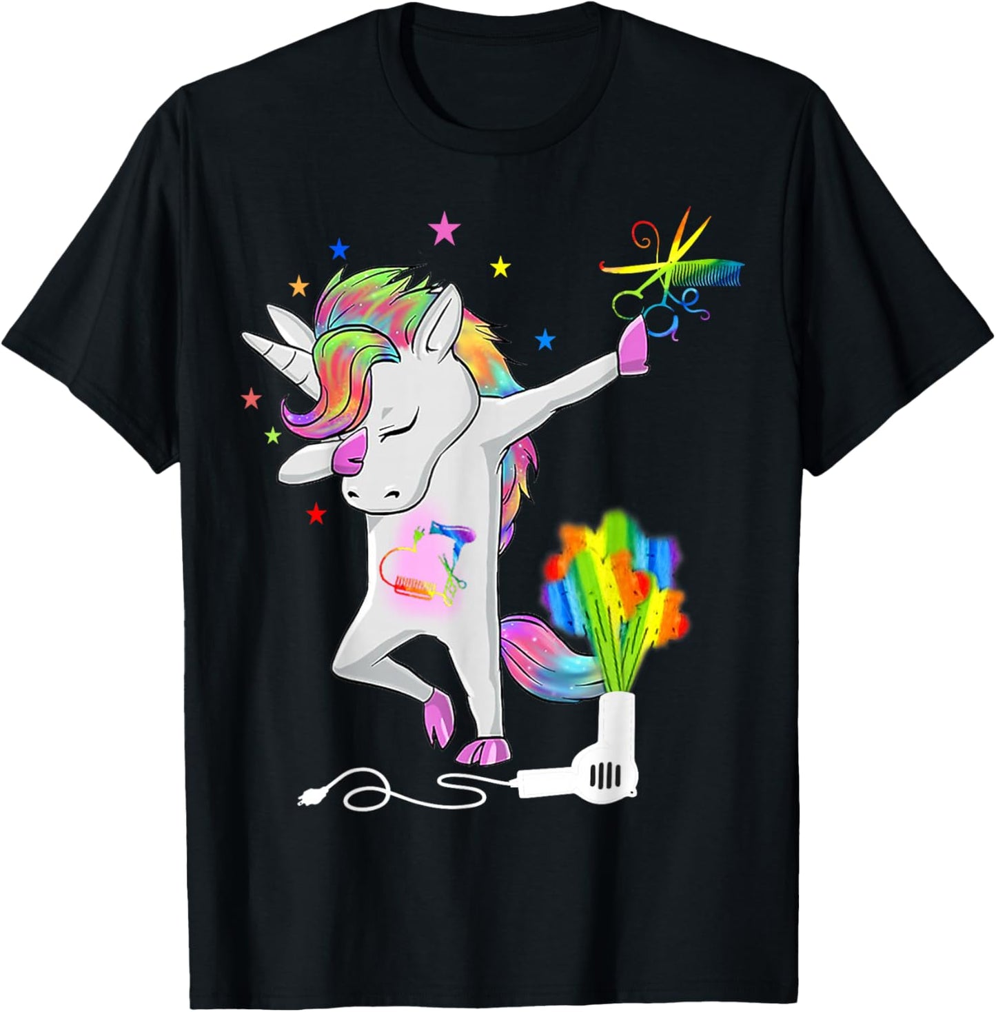 Funny HairStylist T Shirt Dabbing Unicorn Cosmetologist T-Shirt - T-Shirt | Black