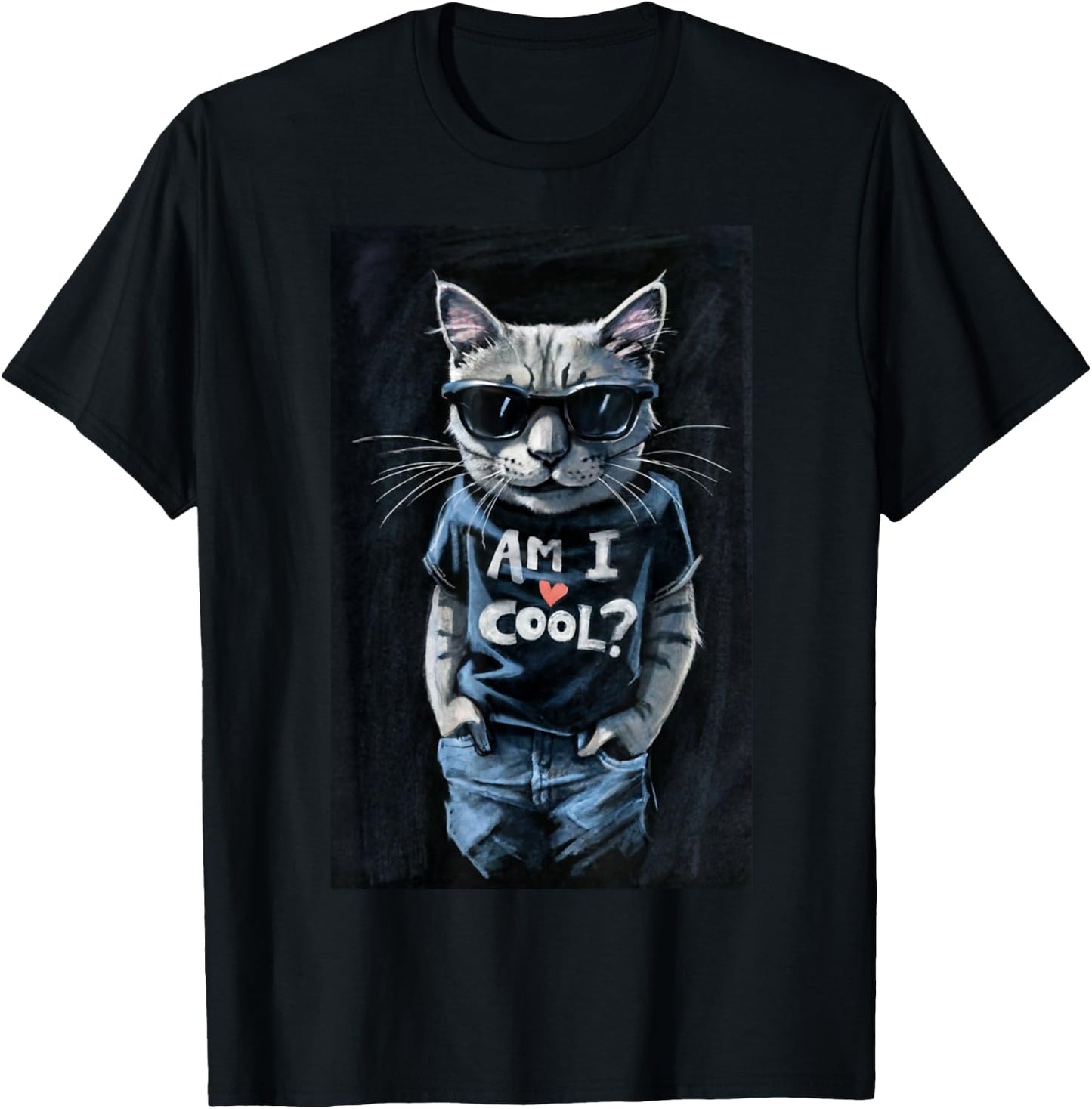 Funny Cat Wearing Sunglasses Modern Graphics Am I Cool T-Shirt - T-Shirt | Black