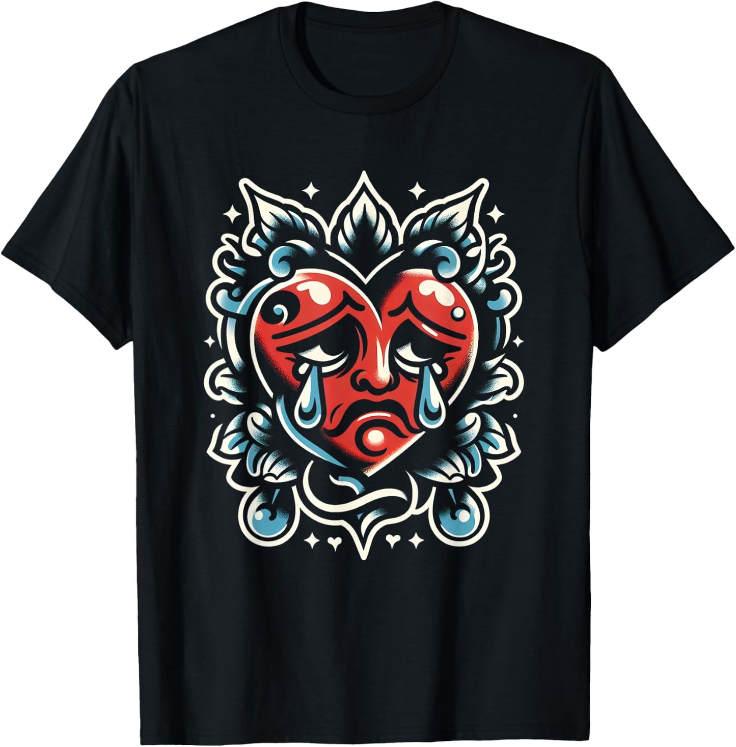 Crying Heart Traditional Tattoo Artist Heart Tattoos T-Shirt - T-Shirt | Black